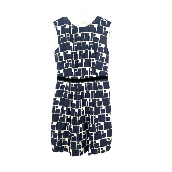 2/$30 Banana Republic- Geometric Slate Blue and Cream Silk Sleeveless Dress - Picture 1 of 7
